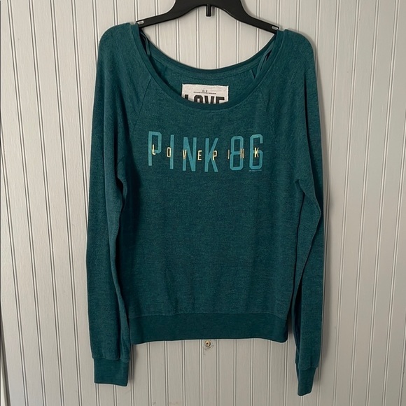Victoria's Secret Sweaters - Victoria's Secret PINK Teal Graphic Sweatshirt | Size Small